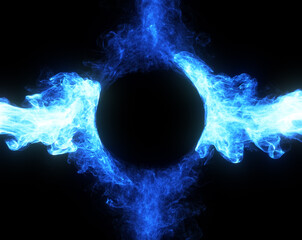 Wall Mural - abstract neon flame, smoke and plasma effect around a circle. perfect for logo placement or content 