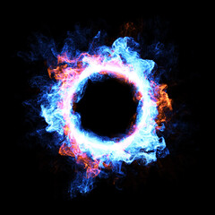 Wall Mural - abstract neon flame, smoke and plasma effect around a circle. perfect for logo placement or content 