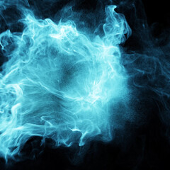 Wall Mural - abstract background with blue smoke, fire and plasma effect on black. magic energy swirling around w