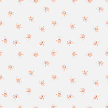 Subtle Vector Floral Seamless Pattern. Abstract Background With Small Orange Flowers Scattered On White Backdrop. Liberty Style Wallpapers. Simple Minimal Ditsy Texture. Repeat Design For Print, Decor
