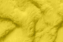 Fur Texture In Colors Of The Year 2021 Illuminating Yellow The Ultimate Gray. Fluffy Fabric Coat, Textile Surface.