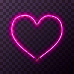 Wall Mural - Heart-shaped bright pink neon frame, template on transparent