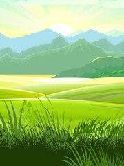 Wall Mural - rural summer landscape. nice view of the horizon. fields, meadows and green grassy pastures. bright 