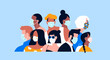 © Dedraw Studio - Diverse people crowd with face masks, Multi ehnic flat cartoon character group on isolated background for coronavirus pandemic lifestyle concept or health safety design.