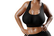 © PixlMakr - Young slim woman with big breasts in black sportswear