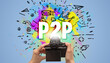 © ra2 studio - Close-up of a hand holding digital camera with abstract drawing and P2P inscription