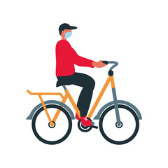 Wall Mural - delivery man with mask riding bike working