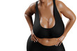 © PixlMakr - Young slim woman with big breasts in black sportswear