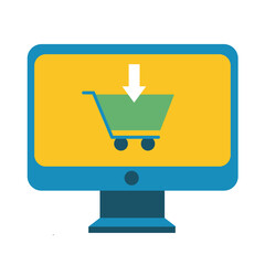 Sticker - desktop with shopping cart line and fill style icon