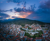 Fototapeta Niebo - Aerial view of Florina city in northern Greece at twilight time