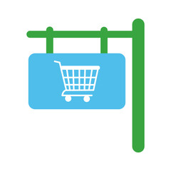 Wall Mural - shopping cart in label hanging line and fill style icon