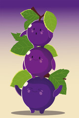 Wall Mural - fruits kawaii funny face happiness cute grapes with leaf
