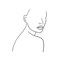 Wall Mural - Minimalistic female portrait. Linear female body. Modern abstract line art style. Vector illustration. 