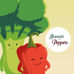 Wall Mural - vegetables kawaii cute cartoon pepper and broccoli