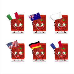 Poster - Ketchup sachet cartoon character bring the flags of various countries