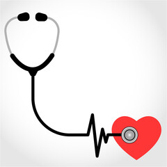 Stethoscope with a heart beat flat icon, stethoscope design icon