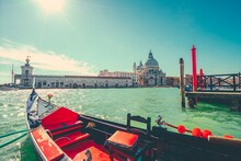 Basilica Di Santa Maria Della Salute Seen From Gondola Boat In Venice, Italy