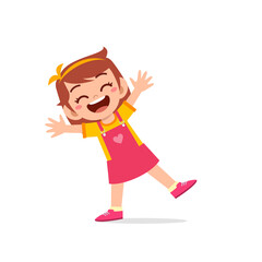 cute little kid girl show happy and celebrate pose expression