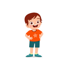 Sticker - cute little kid boy stand smile with arm on hip pose expression