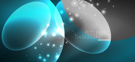 Neon ellipses abstract backgrounds. Shiny bright round shapes glowing in the dark. Vector futuristic illustrations for covers, banners, flyers and posters and other