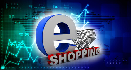 Poster - 3d illustration Shopping Cart with internet shopping
