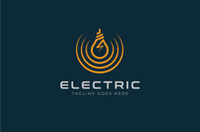 Electric Logo, Light Bulb Icon Isolated On Black Background, Flat Style Logo Design Template Element, Vector Illustration