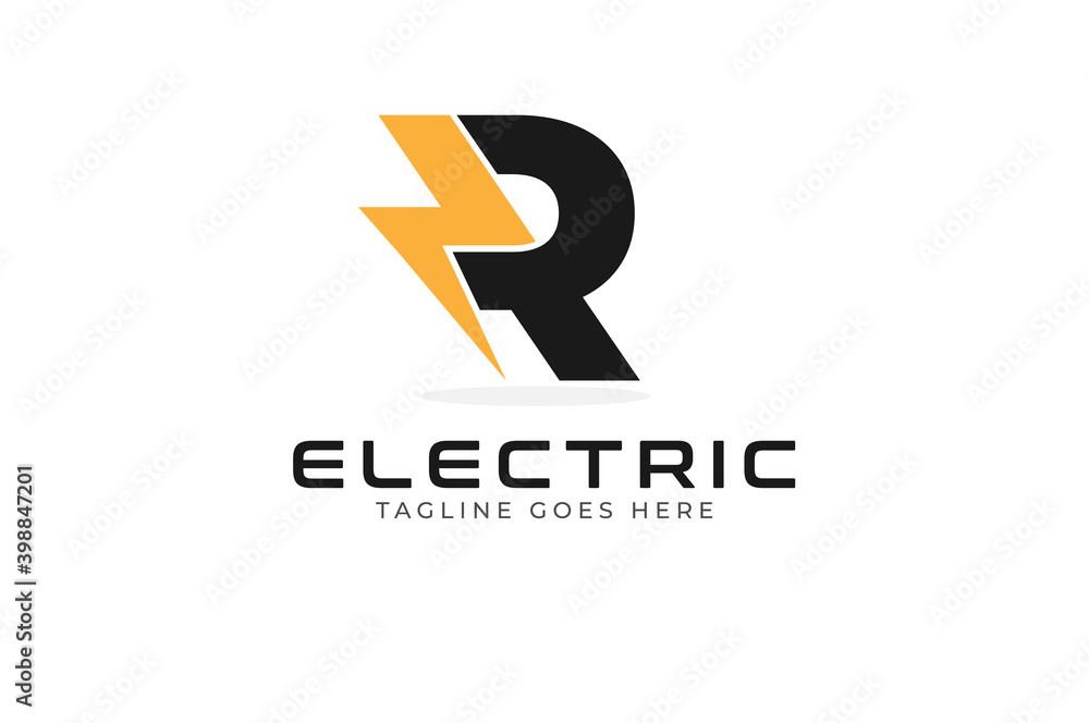 Initial Letter R Electric Logo. letter R with thunder bolt icon inside ...