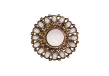 Ancient Jewelry Brooch With Pearls Isolated On White Background