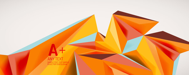 Vector triangle geometric backgrounds. Low poly 3d shape on light backdrop. Vector illustration for covers, banners, flyers and posters and other designs