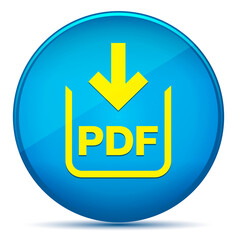 Wall Mural - PDF document download icon modern flat cyan blue round button