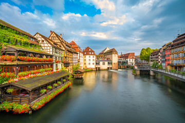 Sticker - Quaint timbered houses of Petite France in Strasbourg, France. French traditional houses at Strasbourg, France