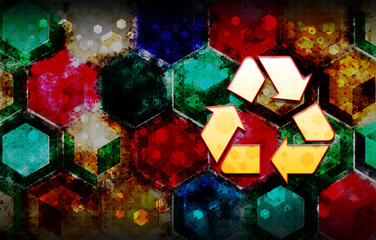 Canvas Print - Recycle symbol icon abstract 3d colorful hexagon isometric design illustration background