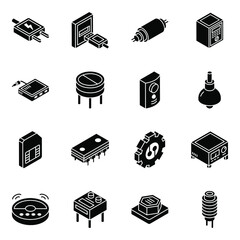 Poster - 
Electronic Components and Capacitors Glyph Isometric Icons 
