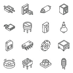 Poster - 
Electronic Components and Capacitors Glyph Isometric Icons 
