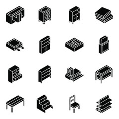 Sticker - 
School Interior Glyph Isometric Icons 
