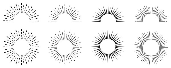 Wall Mural - Sunburst set. Sunburst icon collection vector.Retro sunburst design.Big collection sunburst best quality. Burs.Sunrise rays light burst line shine sunshine sunbeam .Vector illustration.