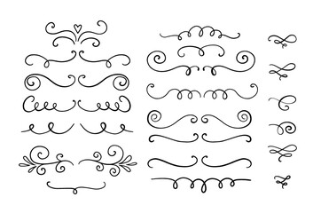 Vector dividers and swirls. Hand drawn doodle design elements. Decorative curls and swirls. A collection of vintage vector design elements. Ink illustration.