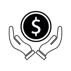 save money icon, salary money, invest finance, hand holding dollar. symbols on white background. vector illustration on white background