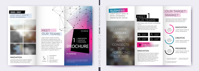 Canvas Print - Trifold Business Brochure template. Creative folding brochure or flyer. Layout with modern elements and abstract background. Design concept flyer. Vector EPS10
