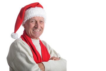 Poster - Portrait of happy senior man in Santa hat