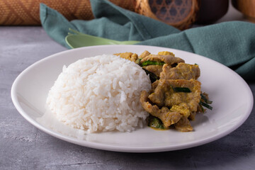 Poster - Stir Fried Pork with Green Curry Paste with Vegetables and Rice