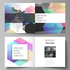 Wall Mural - vector layout of two covers templates with abstract shapes and colors for square design bifold broch