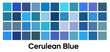 Modern blue color, vector palette set. Cerulean blue, Indigo and turquoise tones template collection.