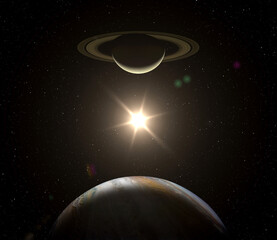 Canvas Print - solar system planets jupiter and saturn. elements of this image furnished by nasa.