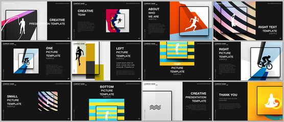 Presentation design vector templates, multipurpose template for presentation slide, brochure cover design. Abstract colored sport backgrounds in unique style for sport event, fitness design.