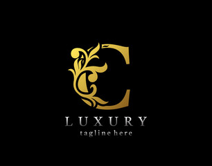 Wall Mural - Letter C luxury logo icon, luxury gold flourishes ornament monogram design vector.