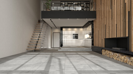 Empty modern interior room 3d illustration