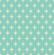 Mid-century Modern Wrapping Paper With Starburst Pattern With Off-white Stars On Light Blue Background