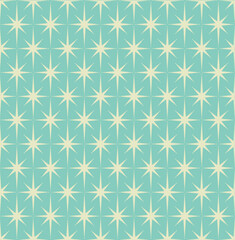 mid-century modern wrapping paper with starburst pattern with off-white stars on light blue backgrou