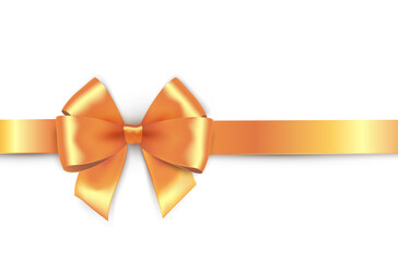 Shiny gold satin ribbon on white background. Vector